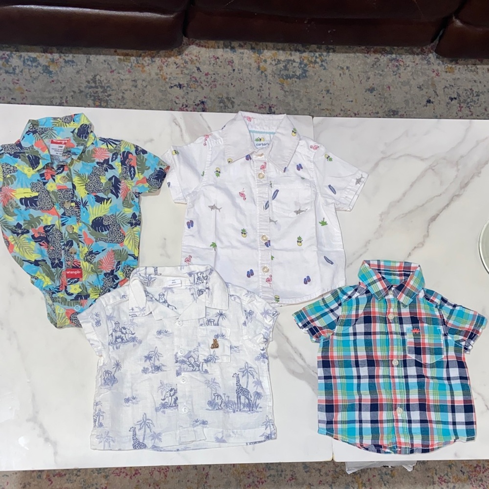 Carters Wrangler Kids' Tropical and Plaid Button Down Shirts size 3-6 Months